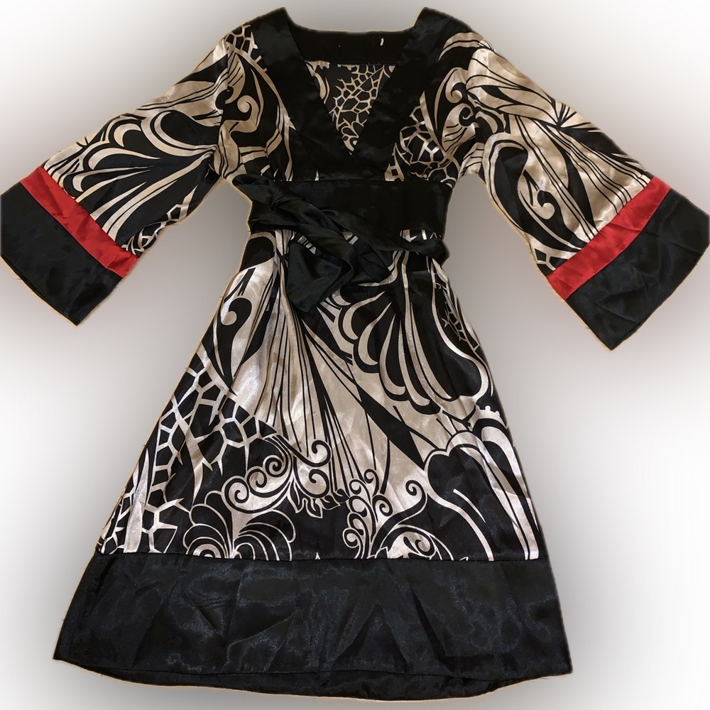 XS Kimono style dress. Satin material with a size zipper and slight stretch.